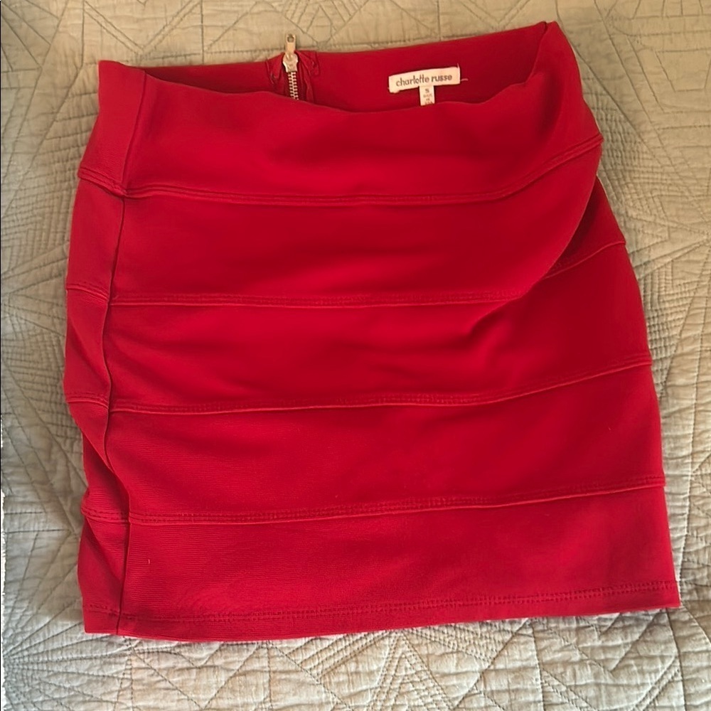 Charlotte Russe Red Ruched Mini Pencil Skirt
